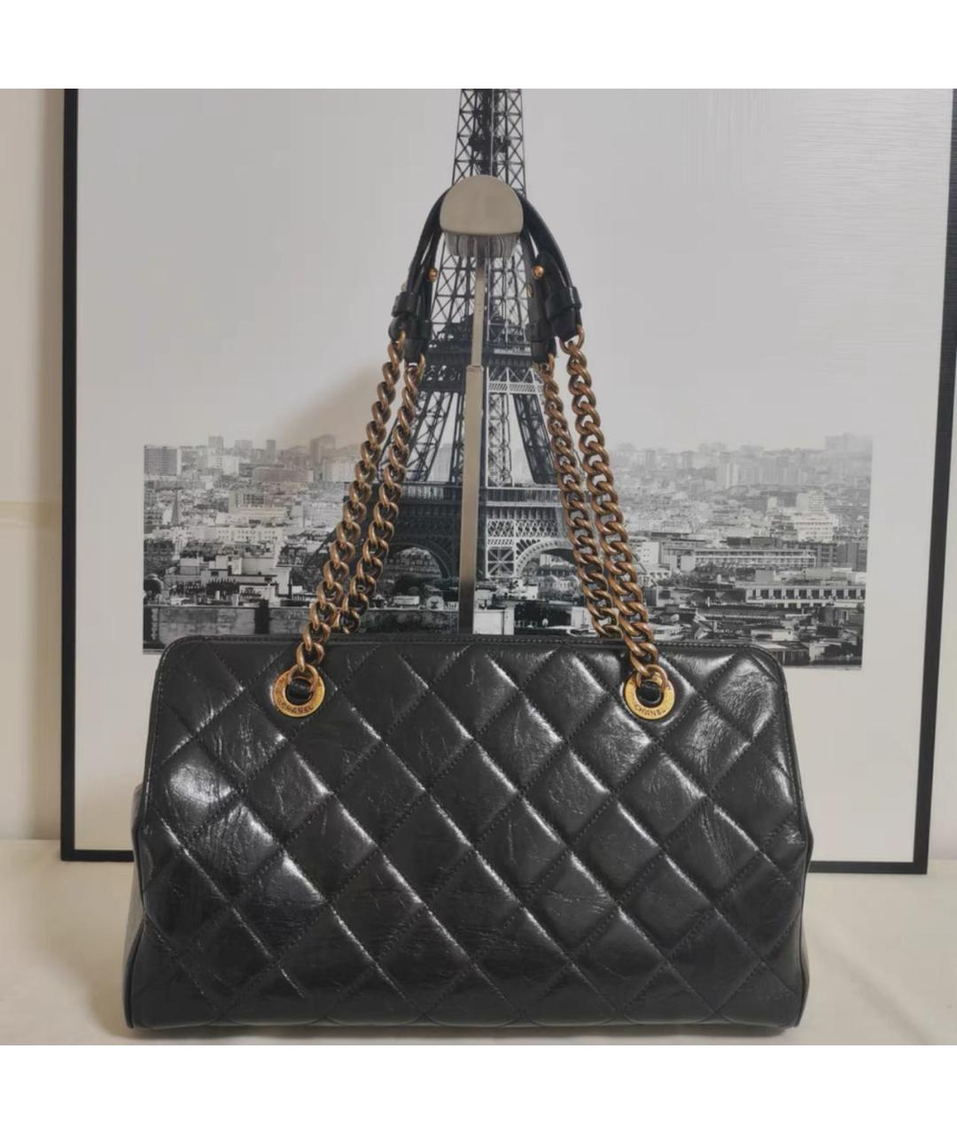 CHANEL Черная кожаная сумка тоут, фото 2