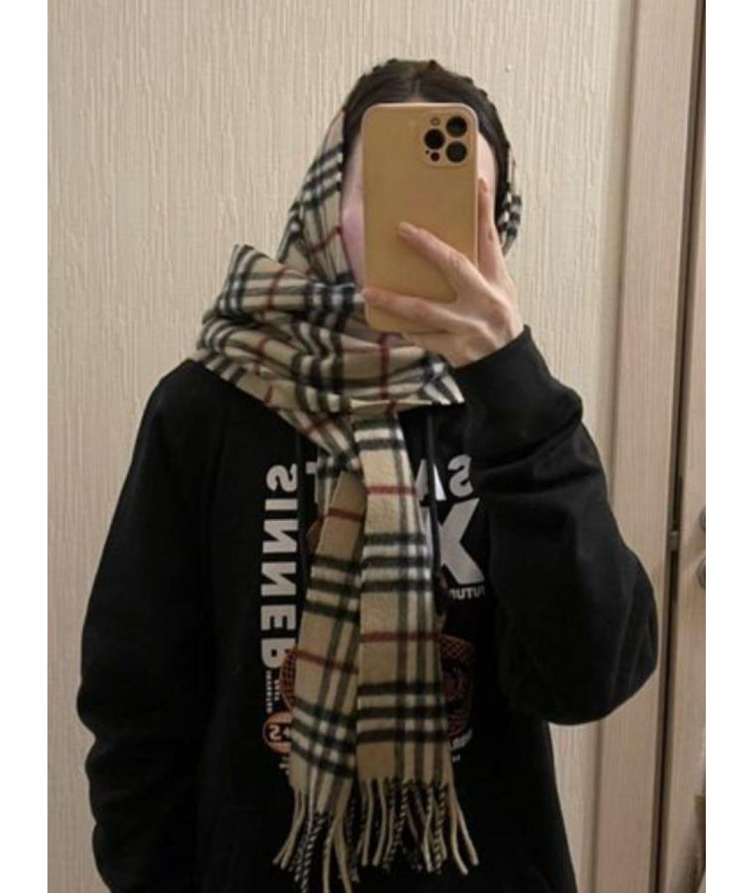 BURBERRY Бежевый кашемировый шарф, фото 4