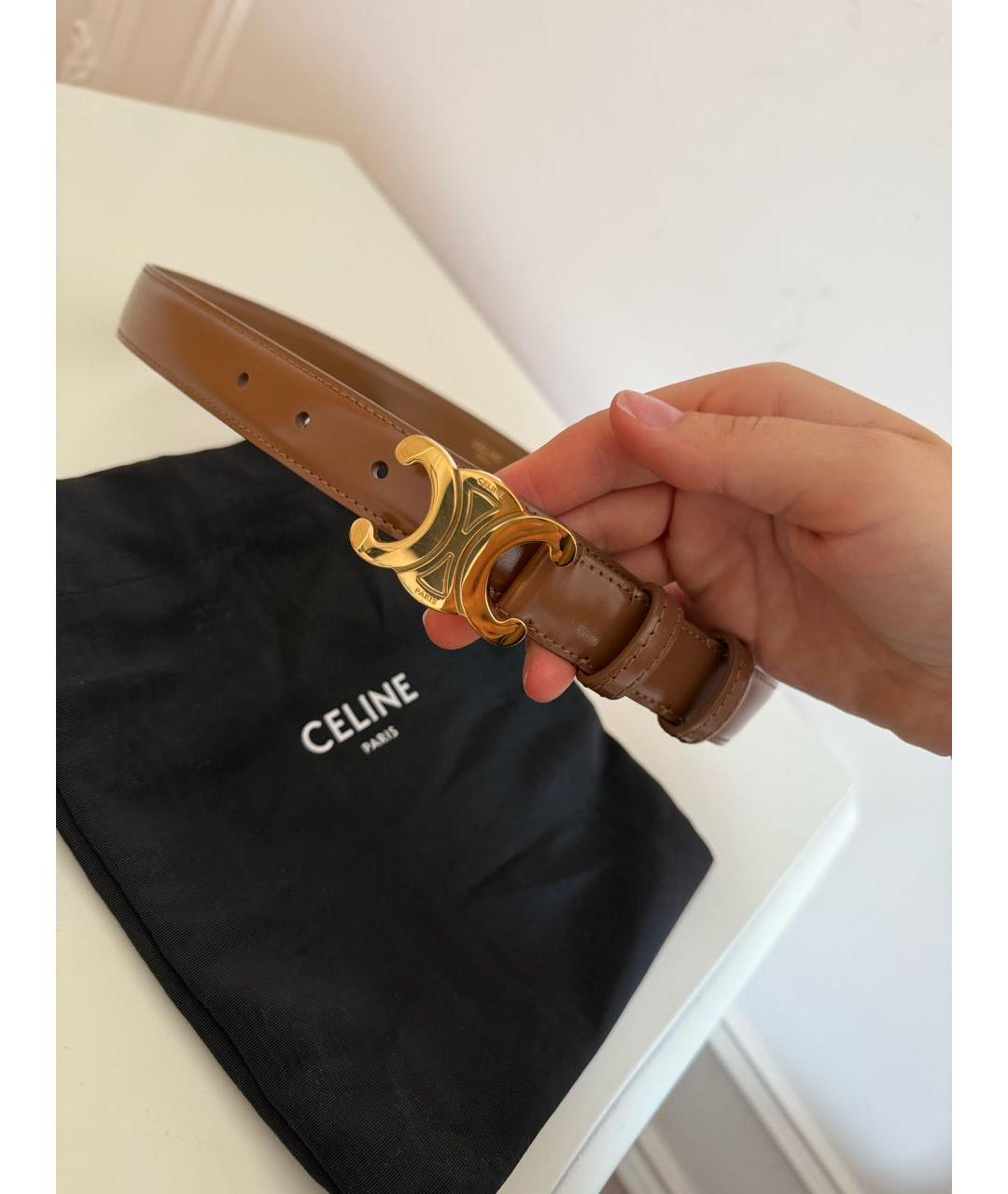CELINE Коричневый ремень из лакированной кожи, фото 2