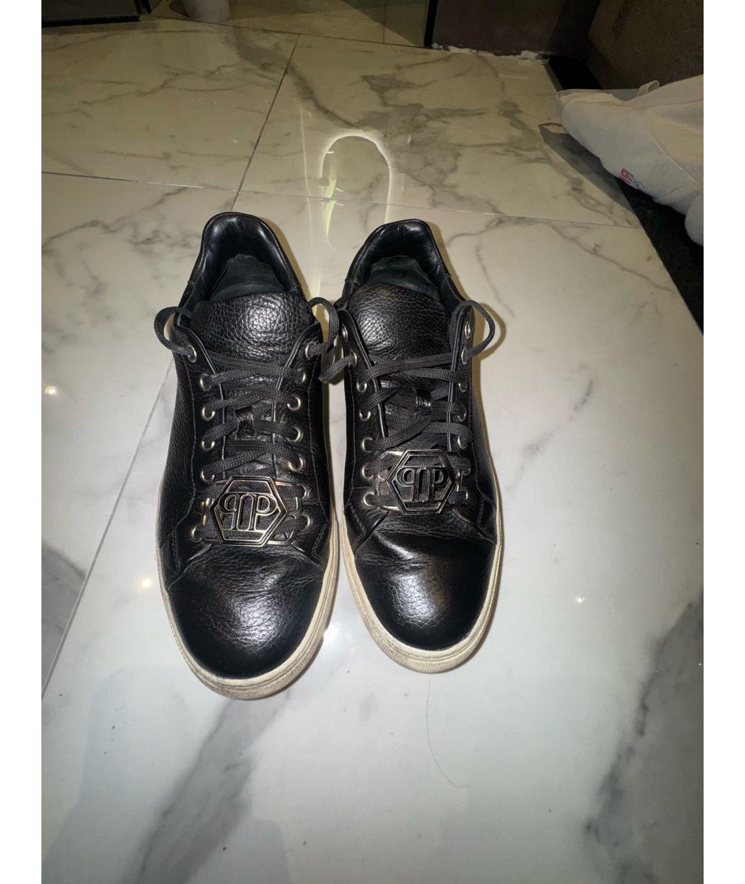 PHILIPP PLEIN Черные кожаные слипоны, фото 2