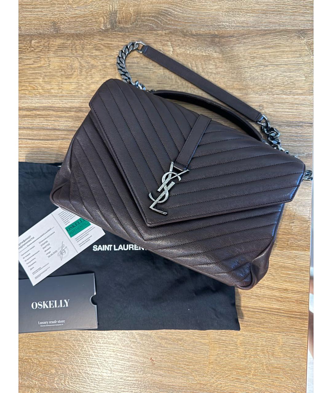SAINT LAURENT Коричневая кожаная сумка через плечо, фото 4