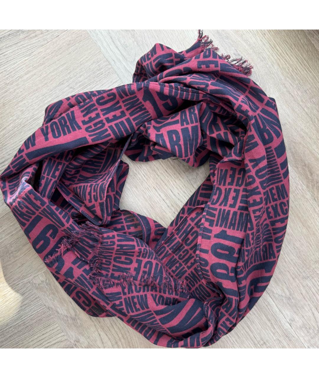 ARMANI EXCHANGE Бордовый хлопковый шарф, фото 4