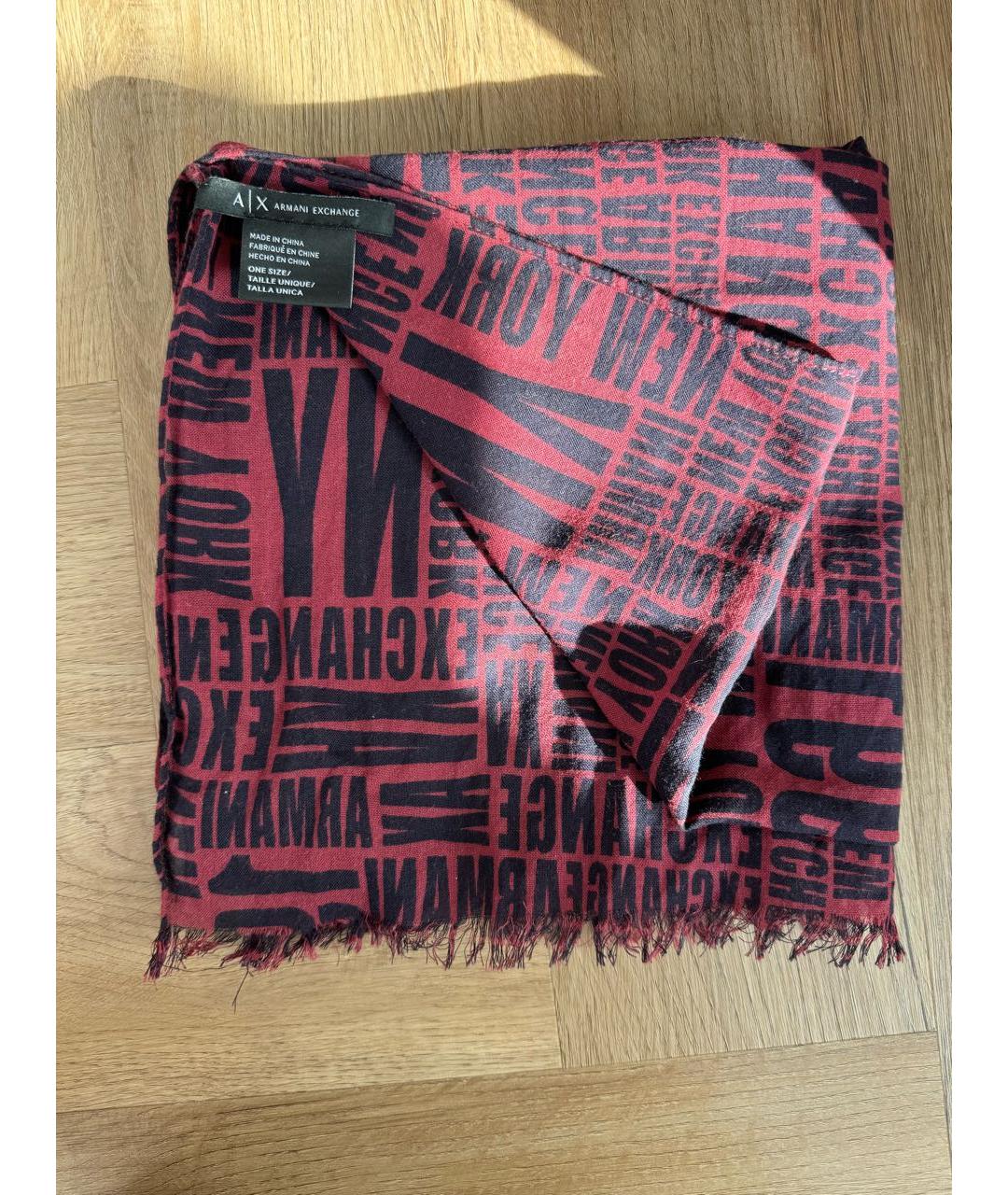 ARMANI EXCHANGE Бордовый хлопковый шарф, фото 6