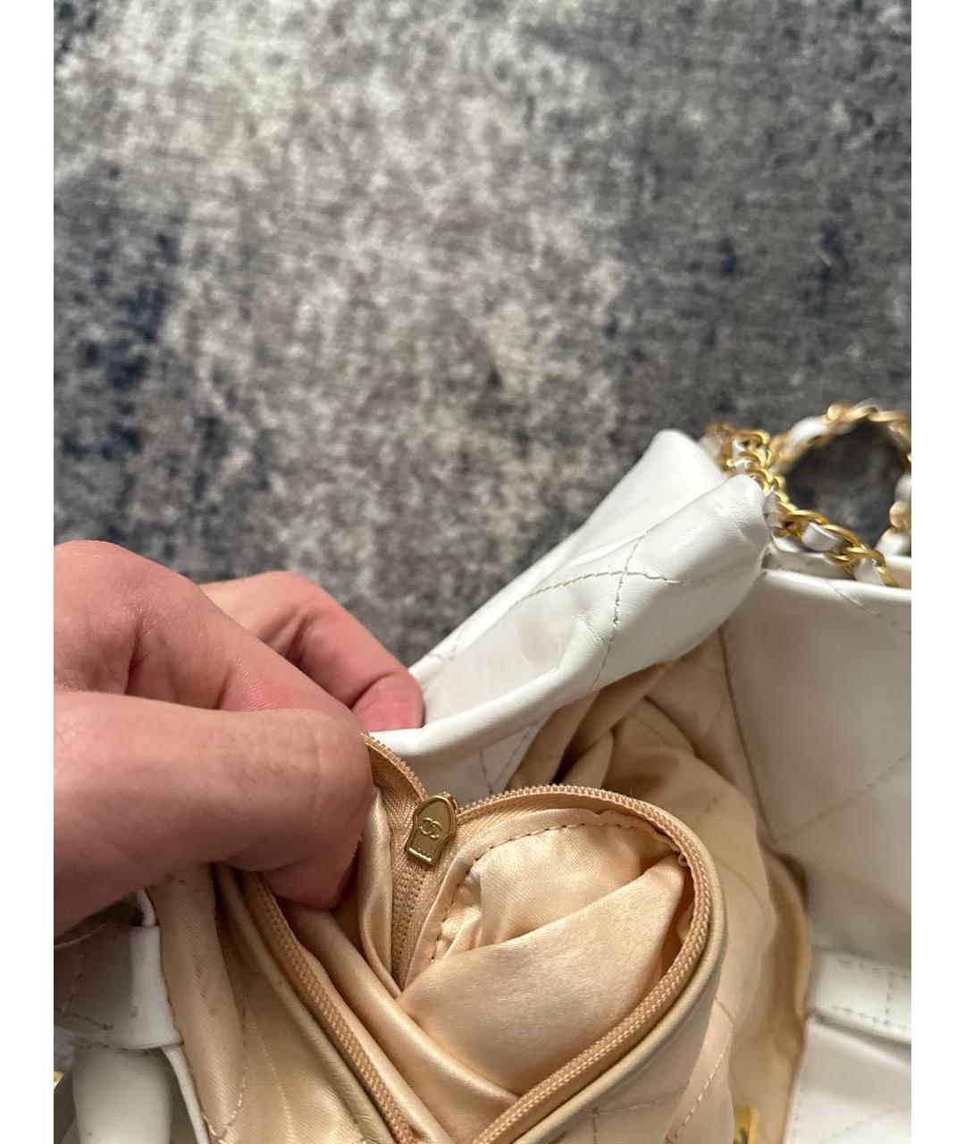 CHANEL Белая кожаная сумка тоут, фото 5