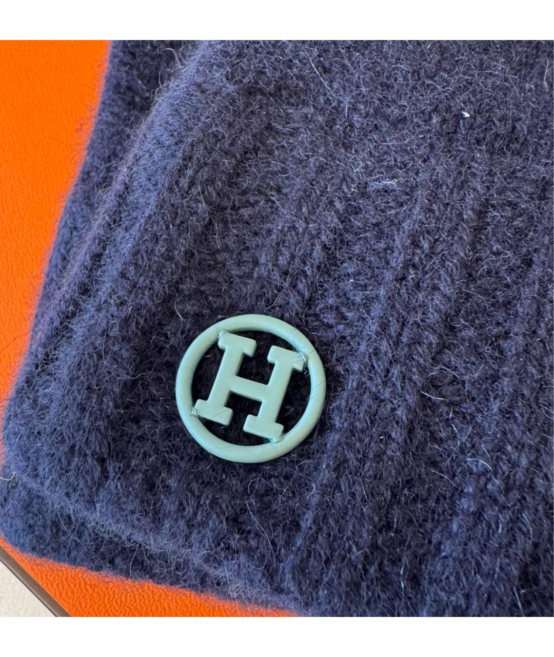 HERMES Темно-синяя кашемировая шапка, фото 7