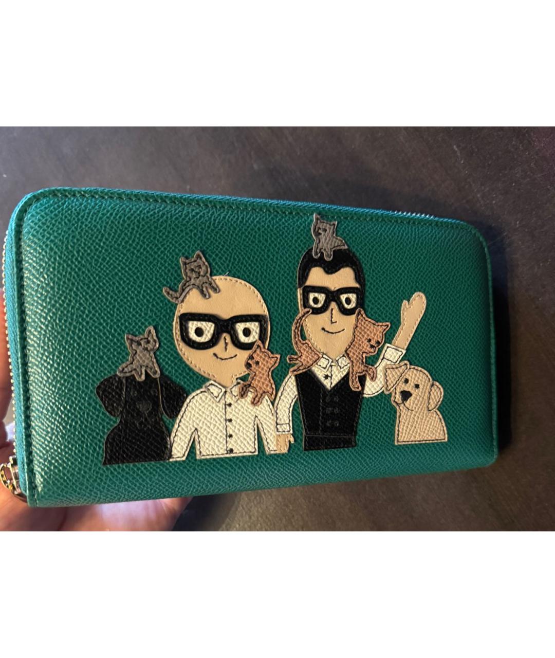 DOLCE&GABBANA Зеленый кожаный кошелек, фото 2