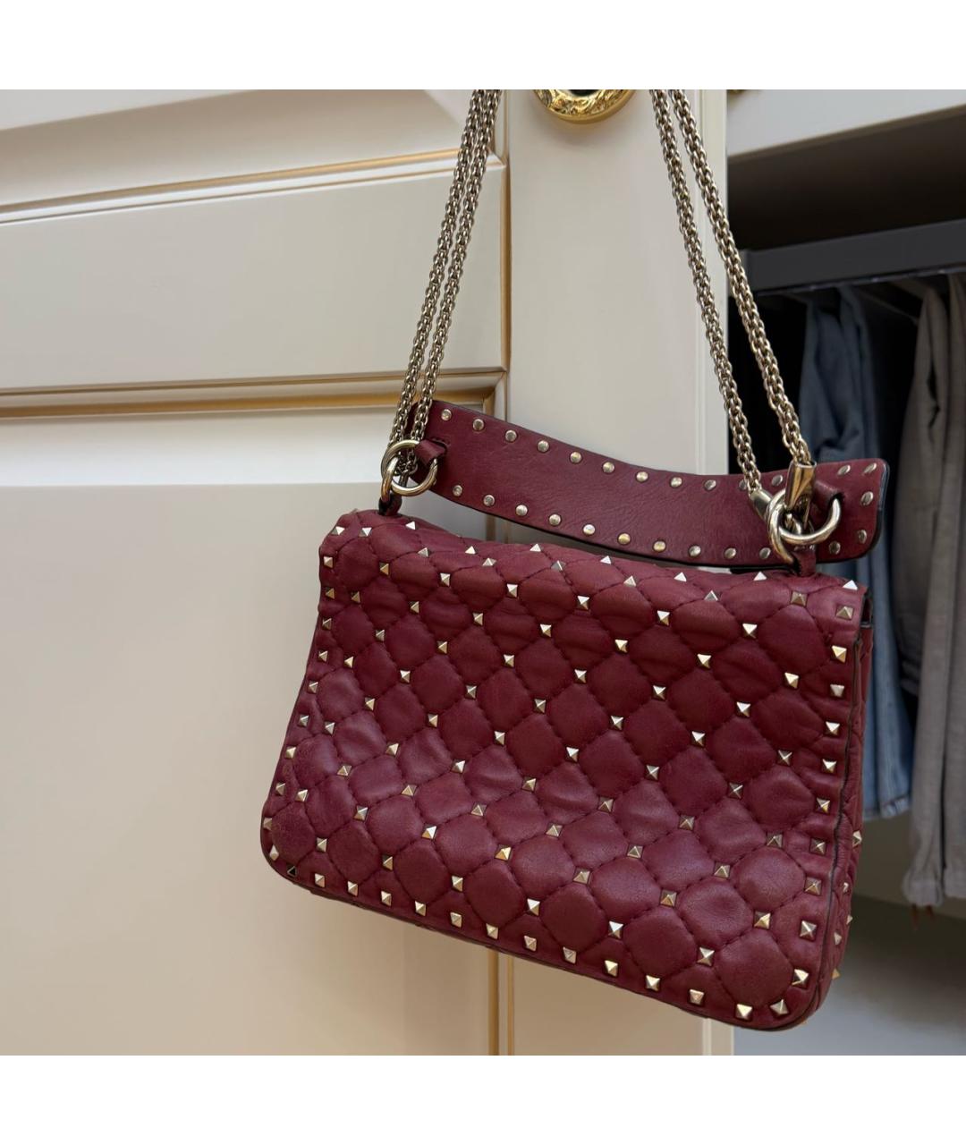 VALENTINO Бордовая кожаная сумка с короткими ручками, фото 4