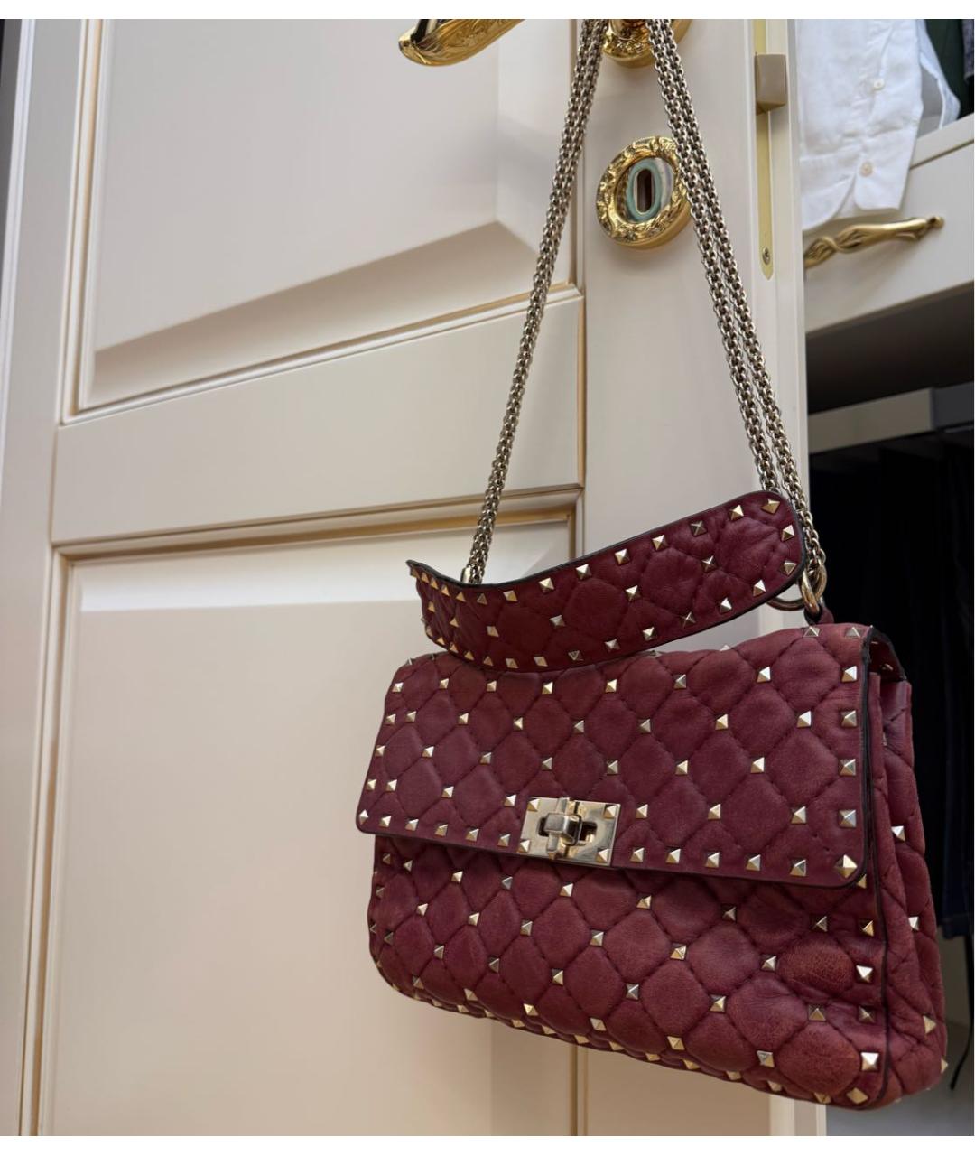 VALENTINO Бордовая кожаная сумка с короткими ручками, фото 7