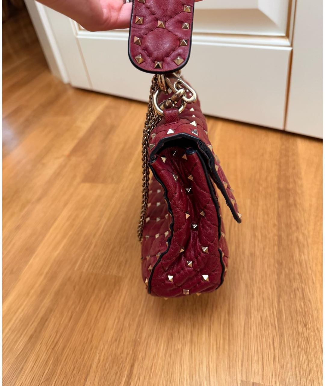 VALENTINO Бордовая кожаная сумка с короткими ручками, фото 6