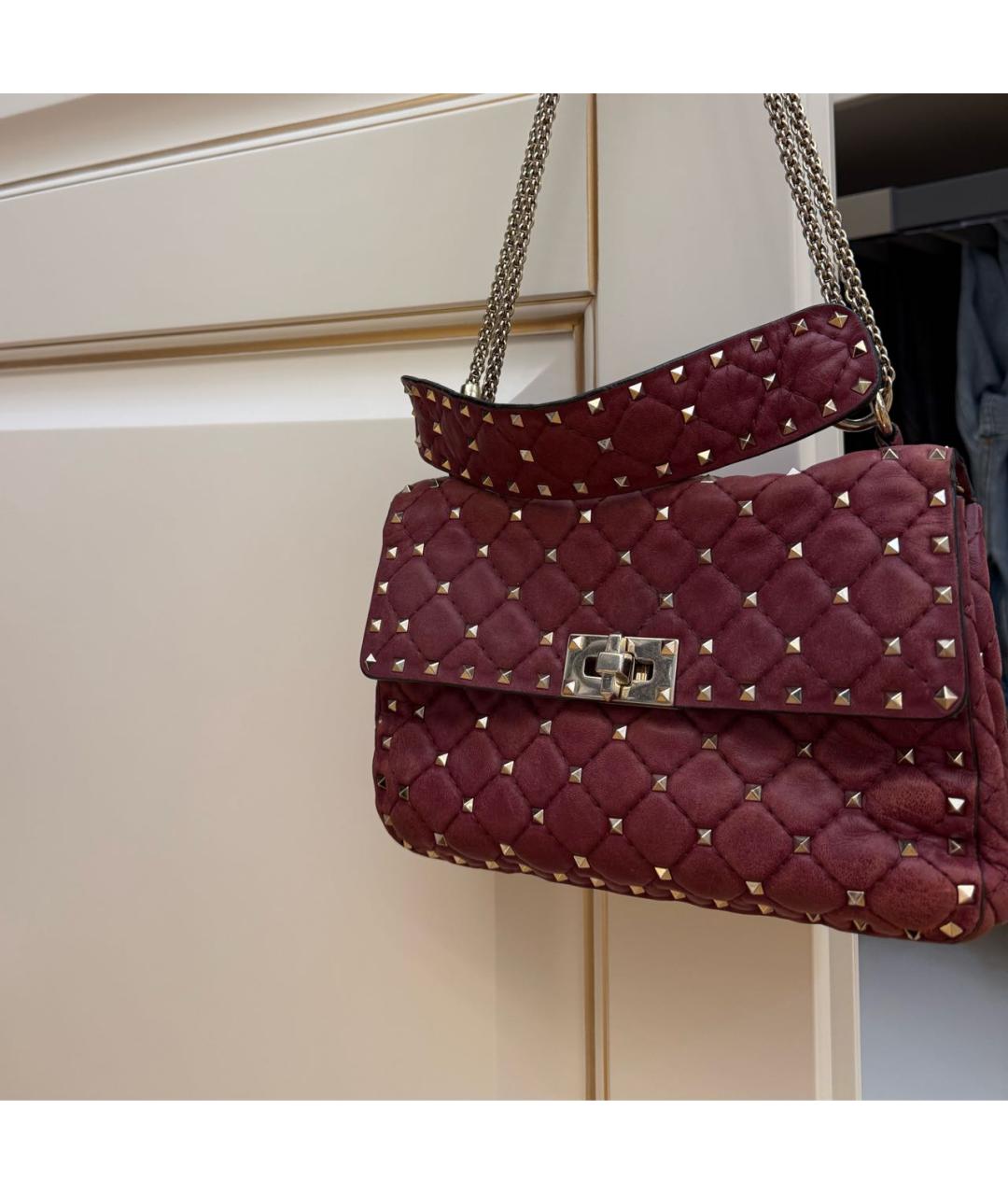 VALENTINO Бордовая кожаная сумка с короткими ручками, фото 3