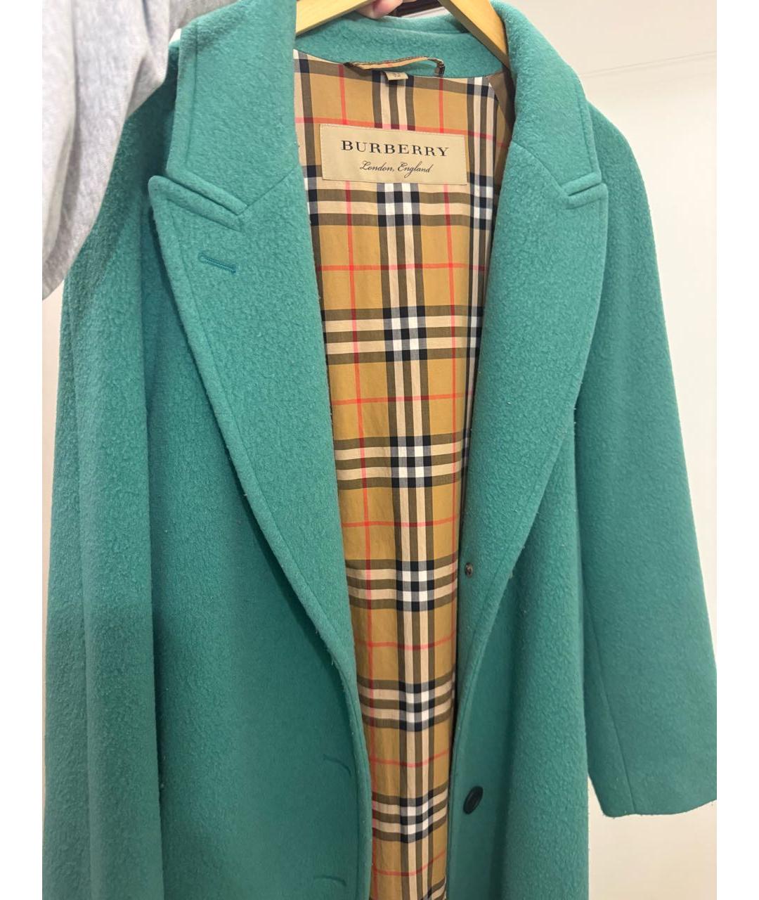 BURBERRY Зеленые шерстяное пальто, фото 5