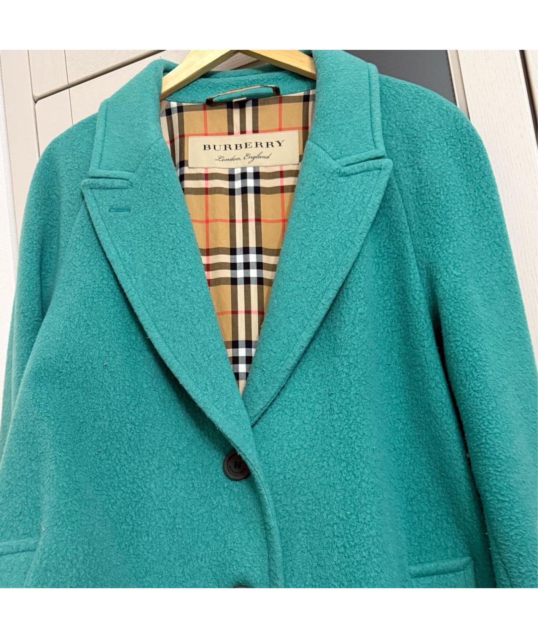 BURBERRY Зеленые шерстяное пальто, фото 4