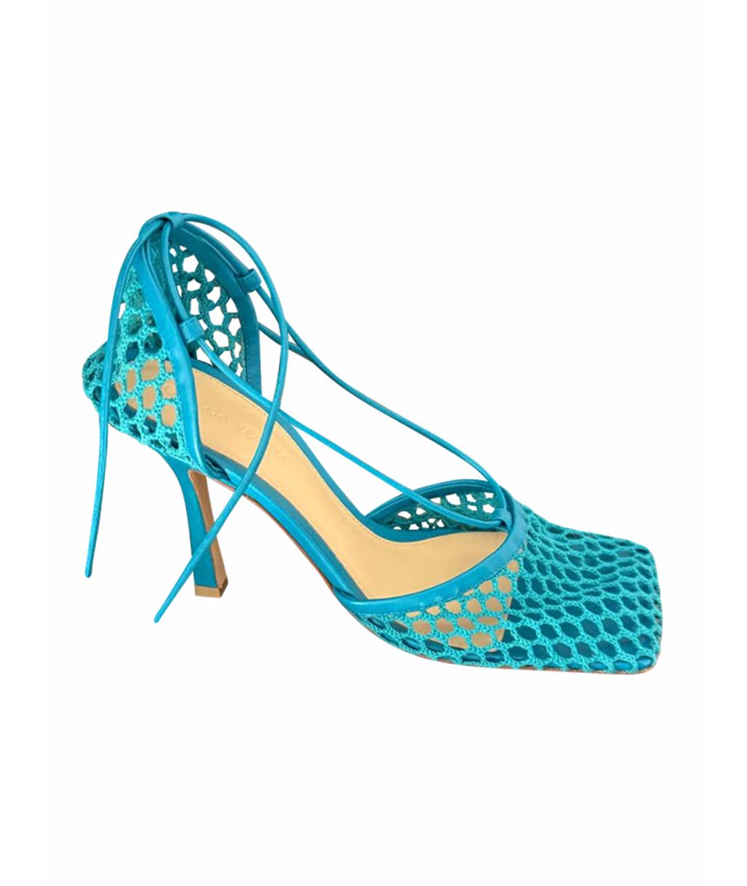 BOTTEGA VENETA Бирюзовые текстильные босоножки, фото 1