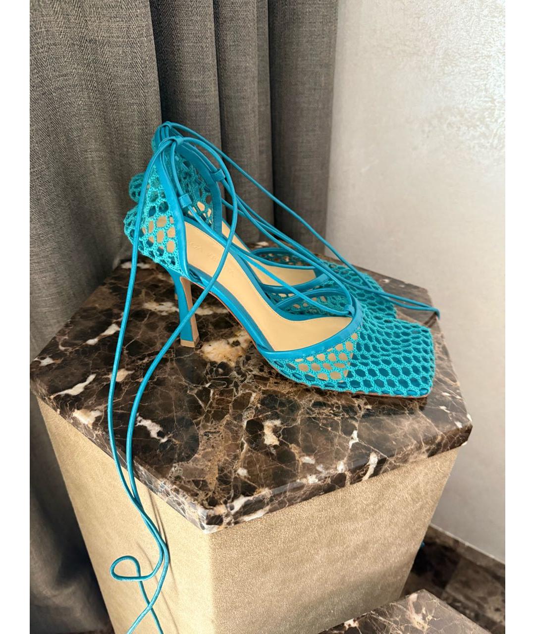 BOTTEGA VENETA Бирюзовые текстильные босоножки, фото 5