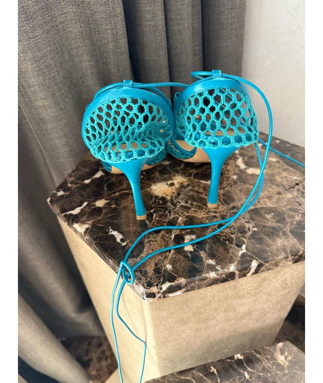 BOTTEGA VENETA Бирюзовые текстильные босоножки, фото 3