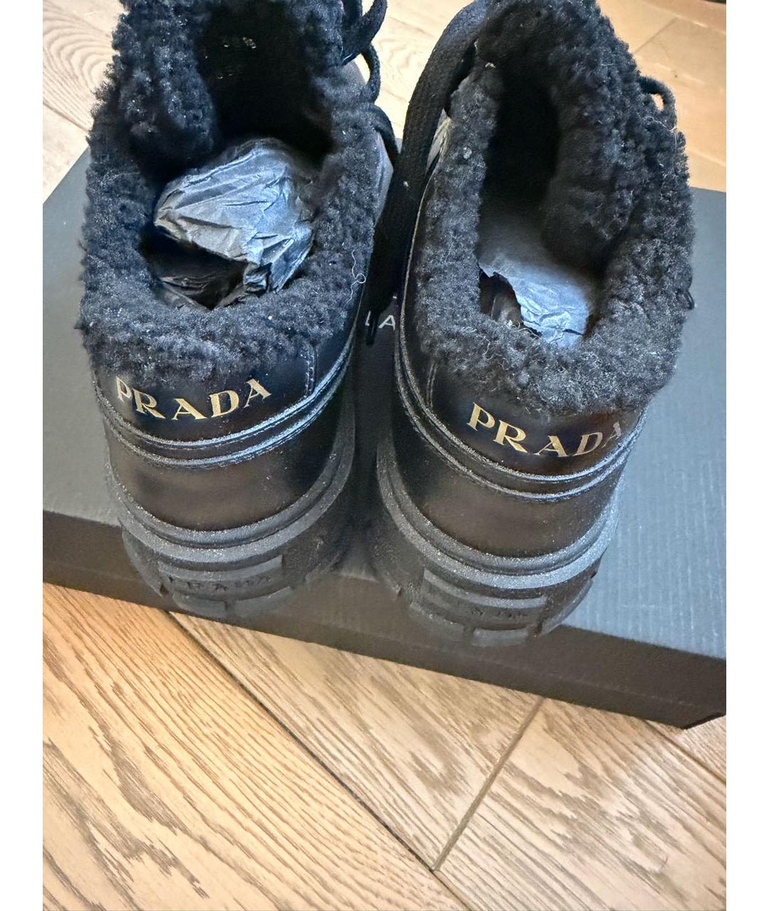 PRADA Черные кожаные кроссовки, фото 4