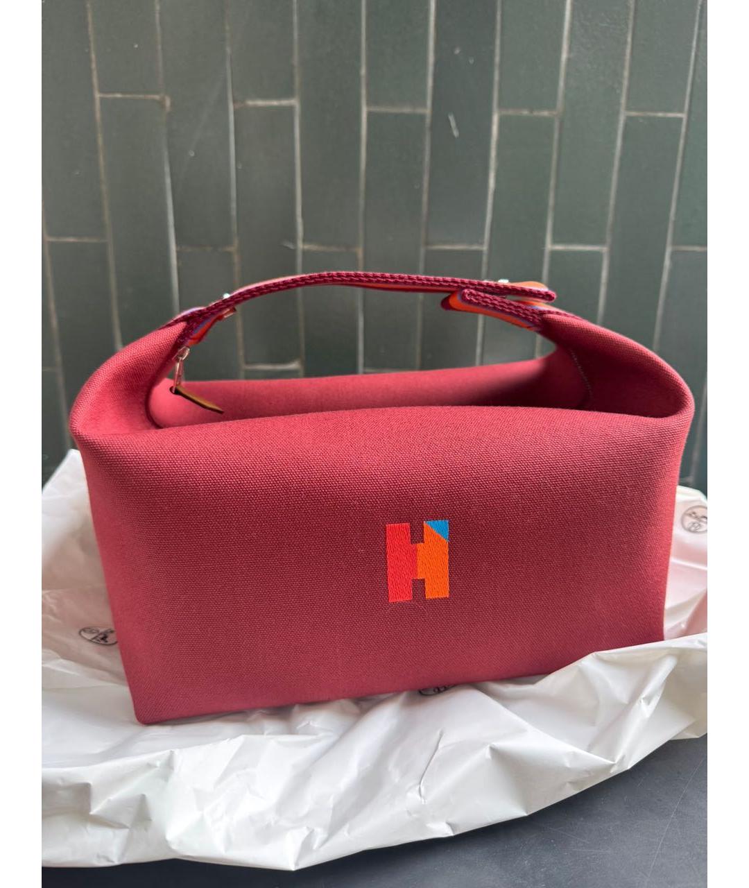 HERMES Бордовая хлопковая косметичка, фото 4