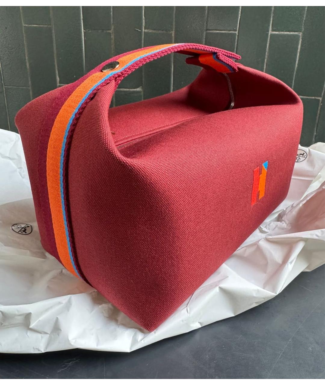 HERMES Бордовая хлопковая косметичка, фото 2
