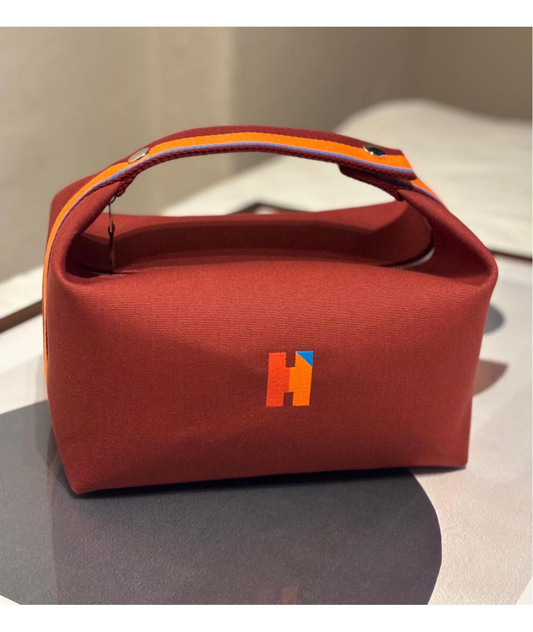 HERMES Бордовая хлопковая косметичка, фото 6