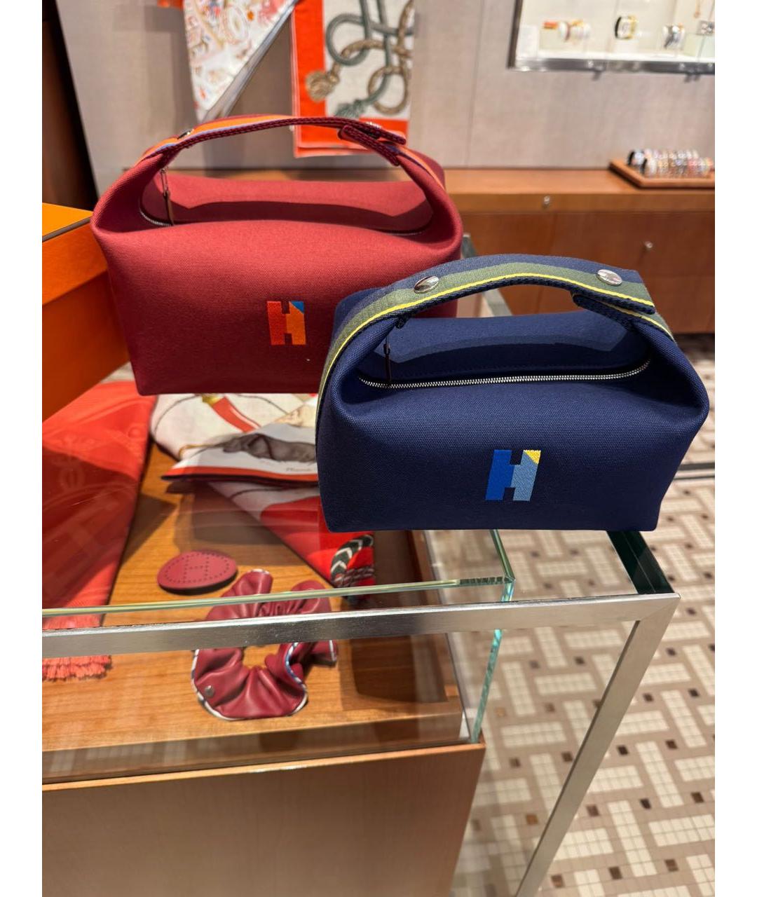 HERMES Бордовая хлопковая косметичка, фото 5