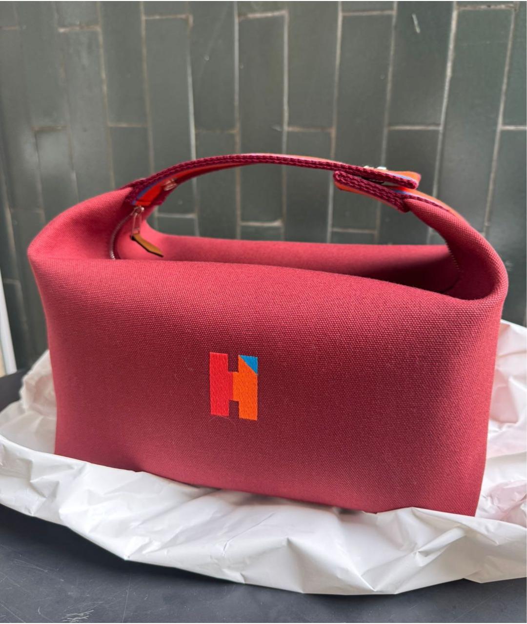 HERMES Бордовая хлопковая косметичка, фото 3