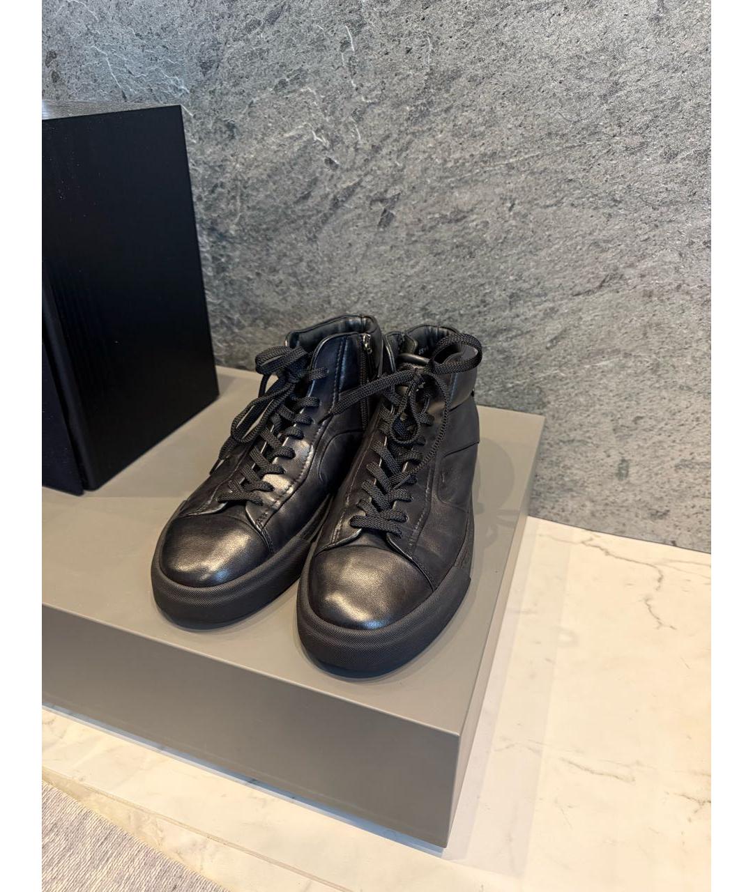 SANTONI Черные кожаные высокие кроссовки / кеды, фото 2