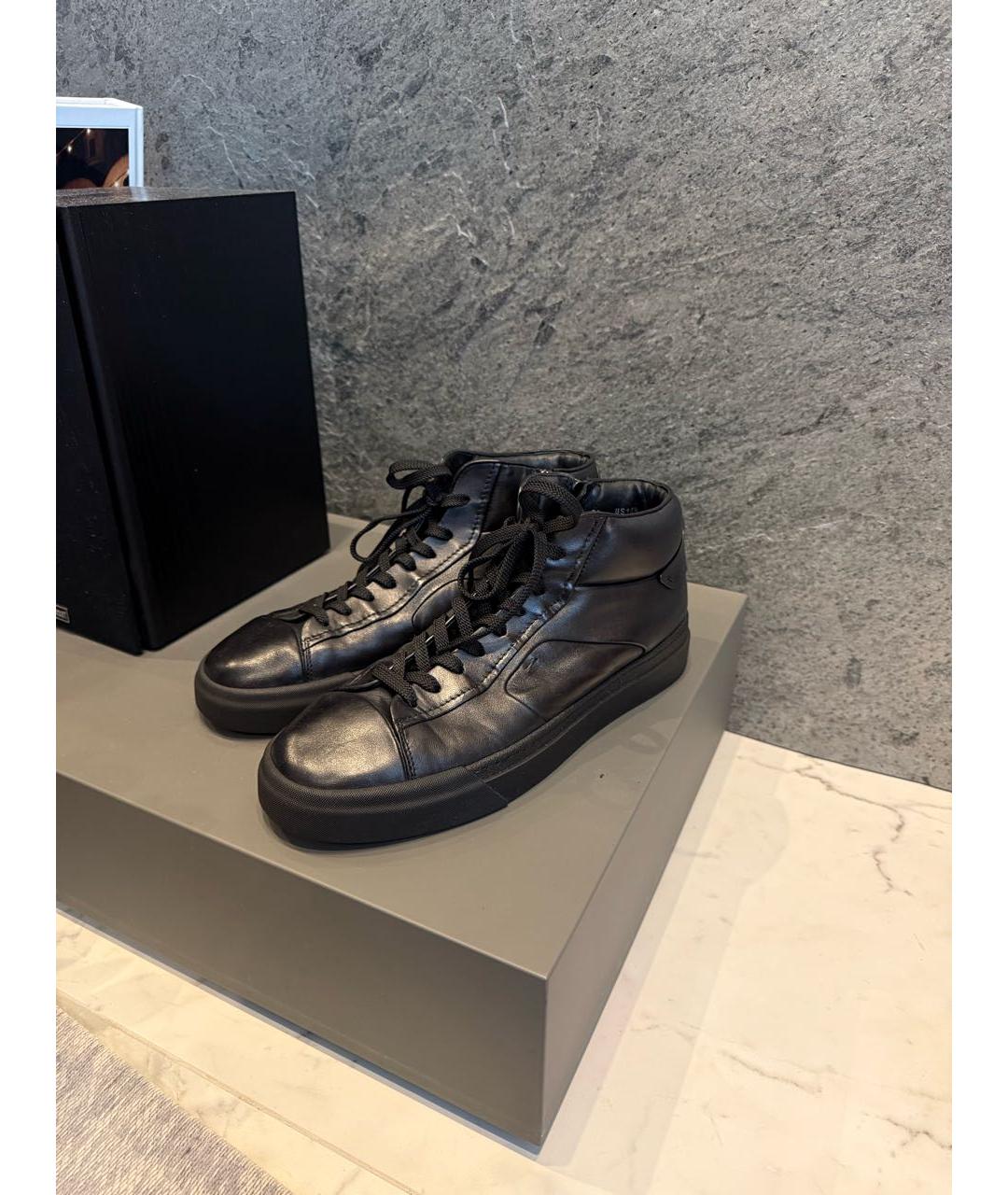 SANTONI Черные кожаные высокие кроссовки / кеды, фото 6