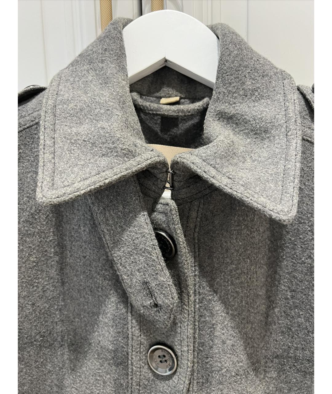 BURBERRY Серое шерстяное пальто, фото 3