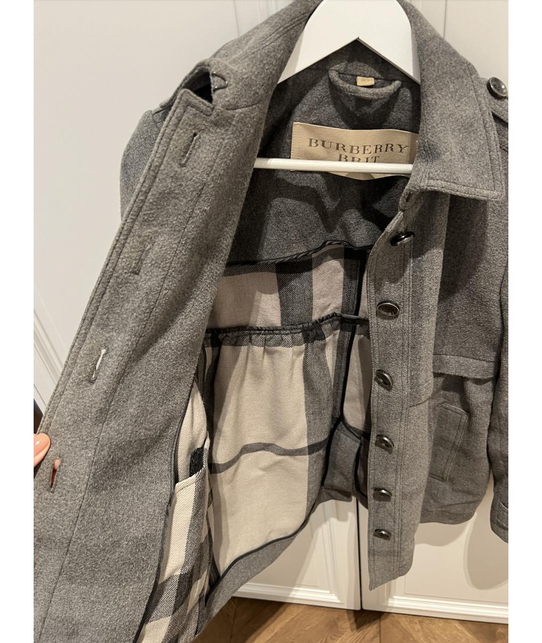 BURBERRY Серое шерстяное пальто, фото 5