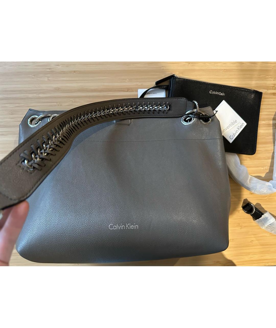 CALVIN KLEIN Черная сумка тоут из искусственной кожи, фото 5