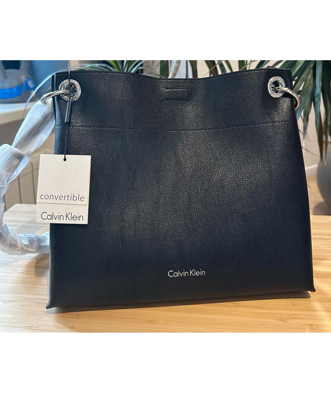 CALVIN KLEIN Черная сумка тоут из искусственной кожи, фото 4