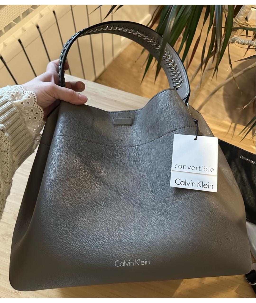 CALVIN KLEIN Черная сумка тоут из искусственной кожи, фото 3