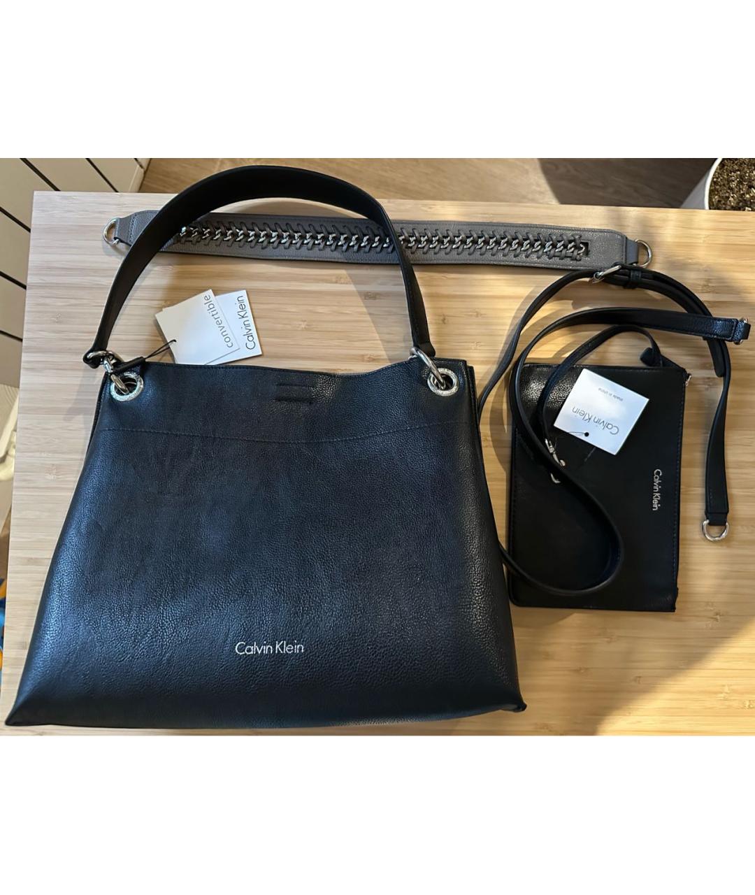 CALVIN KLEIN Черная сумка тоут из искусственной кожи, фото 2