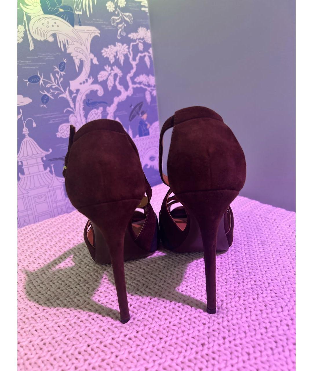 RALPH LAUREN PURPLE LABEL Бордовые замшевые босоножки, фото 4