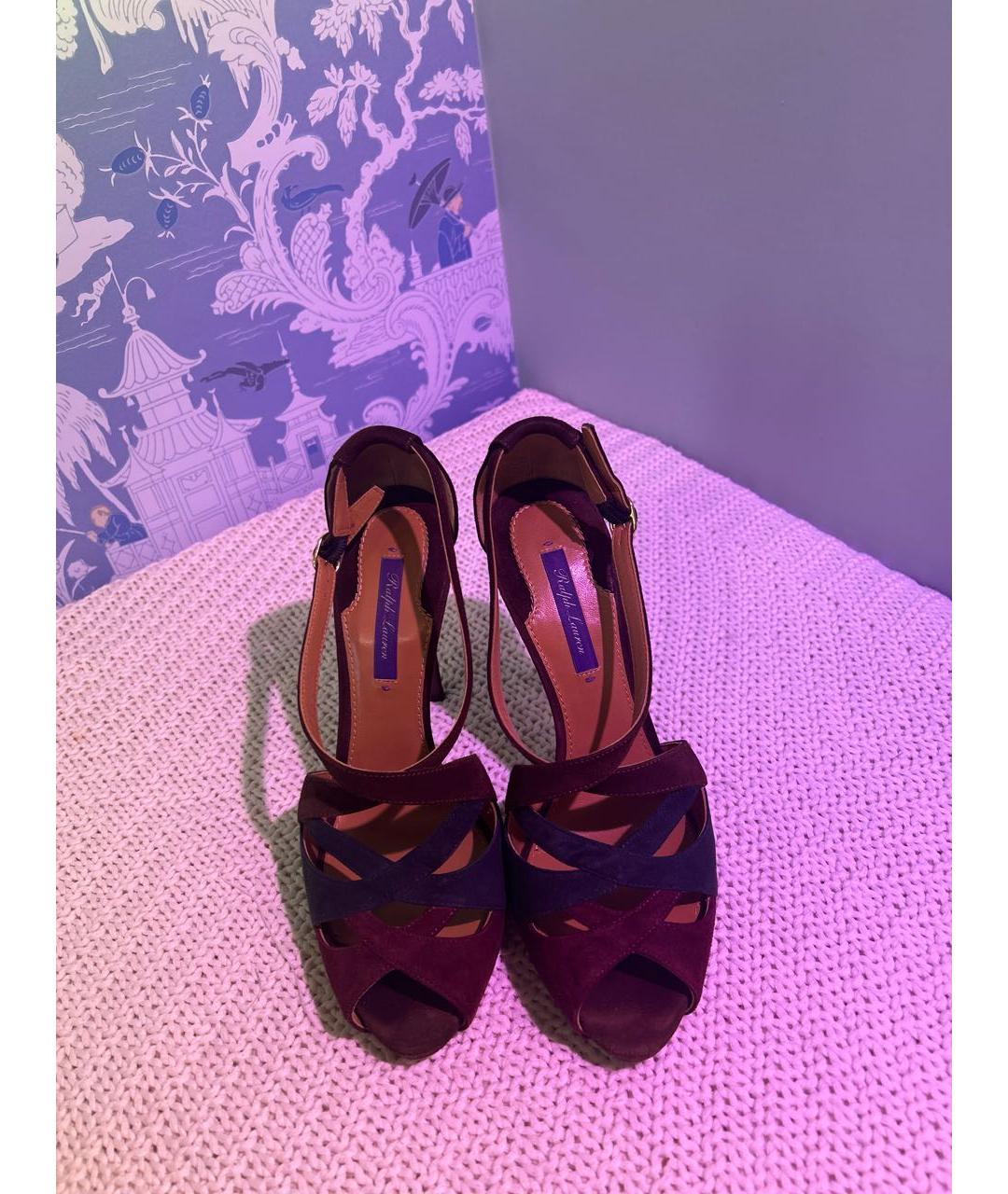 RALPH LAUREN PURPLE LABEL Бордовые замшевые босоножки, фото 2