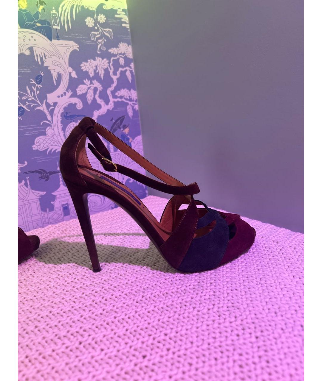 RALPH LAUREN PURPLE LABEL Бордовые замшевые босоножки, фото 5