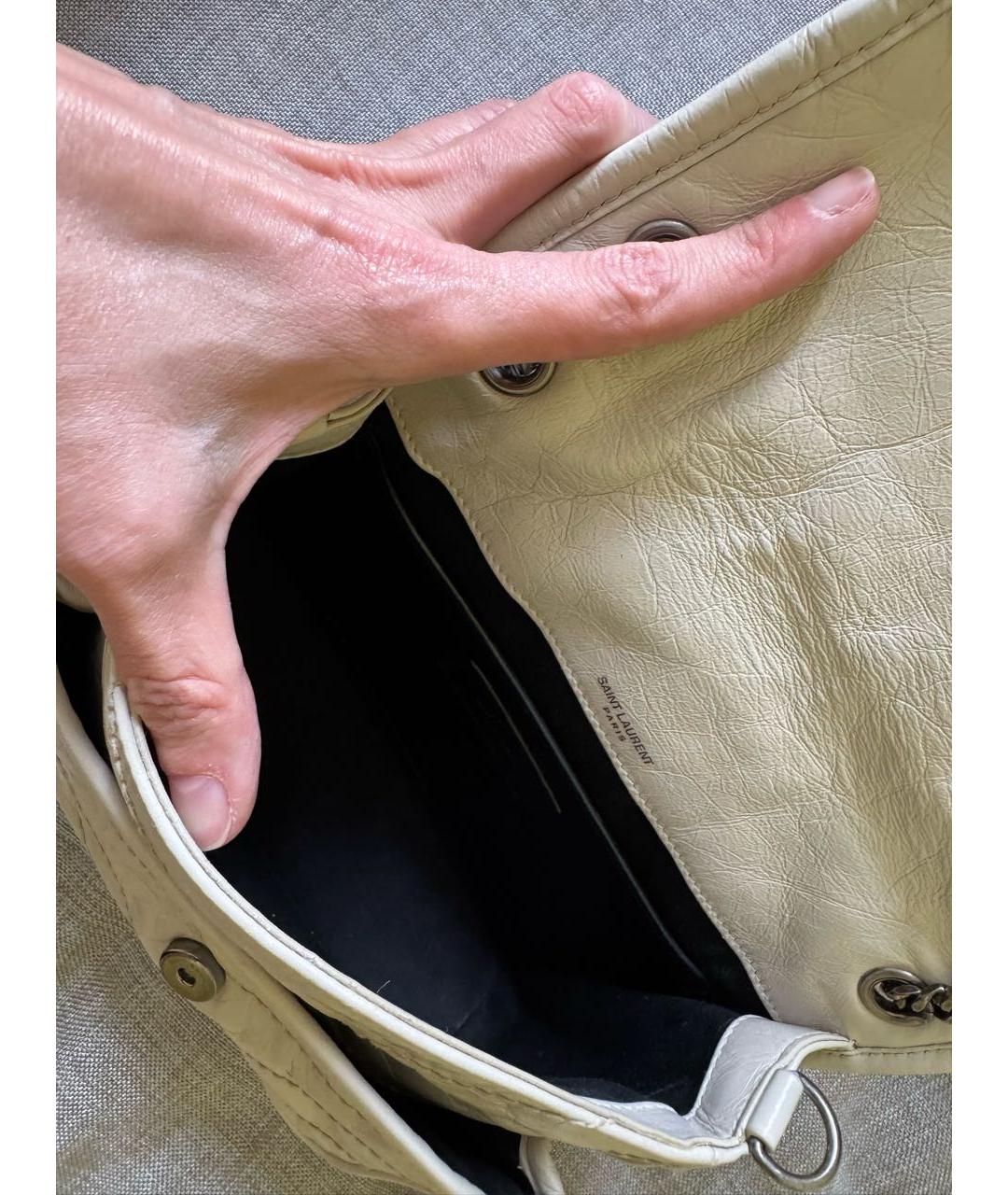 SAINT LAURENT Бежевая кожаная сумка через плечо, фото 6