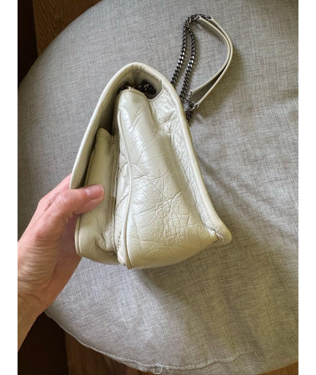 SAINT LAURENT Бежевая кожаная сумка через плечо, фото 2