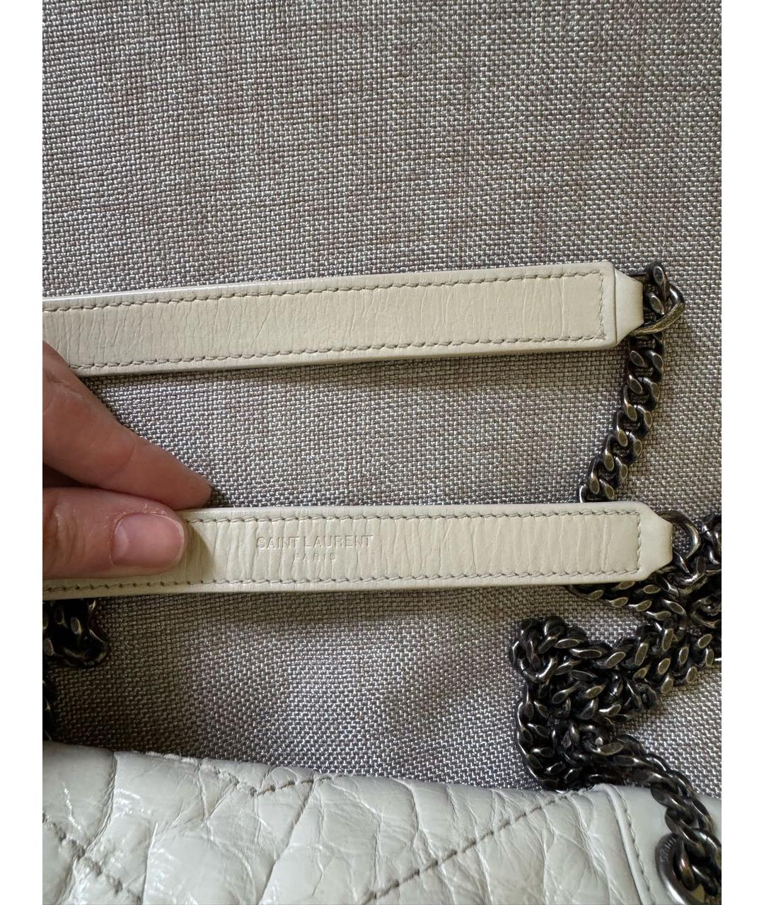 SAINT LAURENT Бежевая кожаная сумка через плечо, фото 5