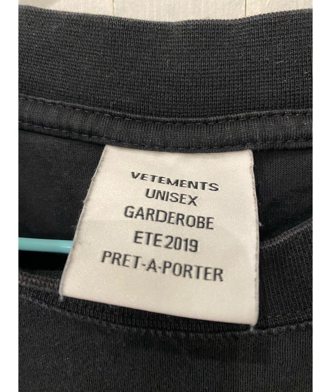 VETEMENTS Черная хлопковая футболка, фото 3
