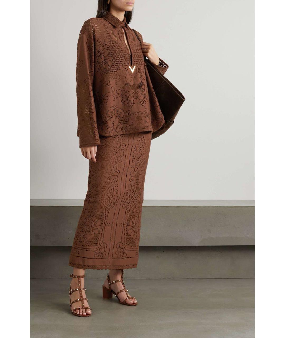 VALENTINO Коричневая хлопковая юбка макси, фото 2