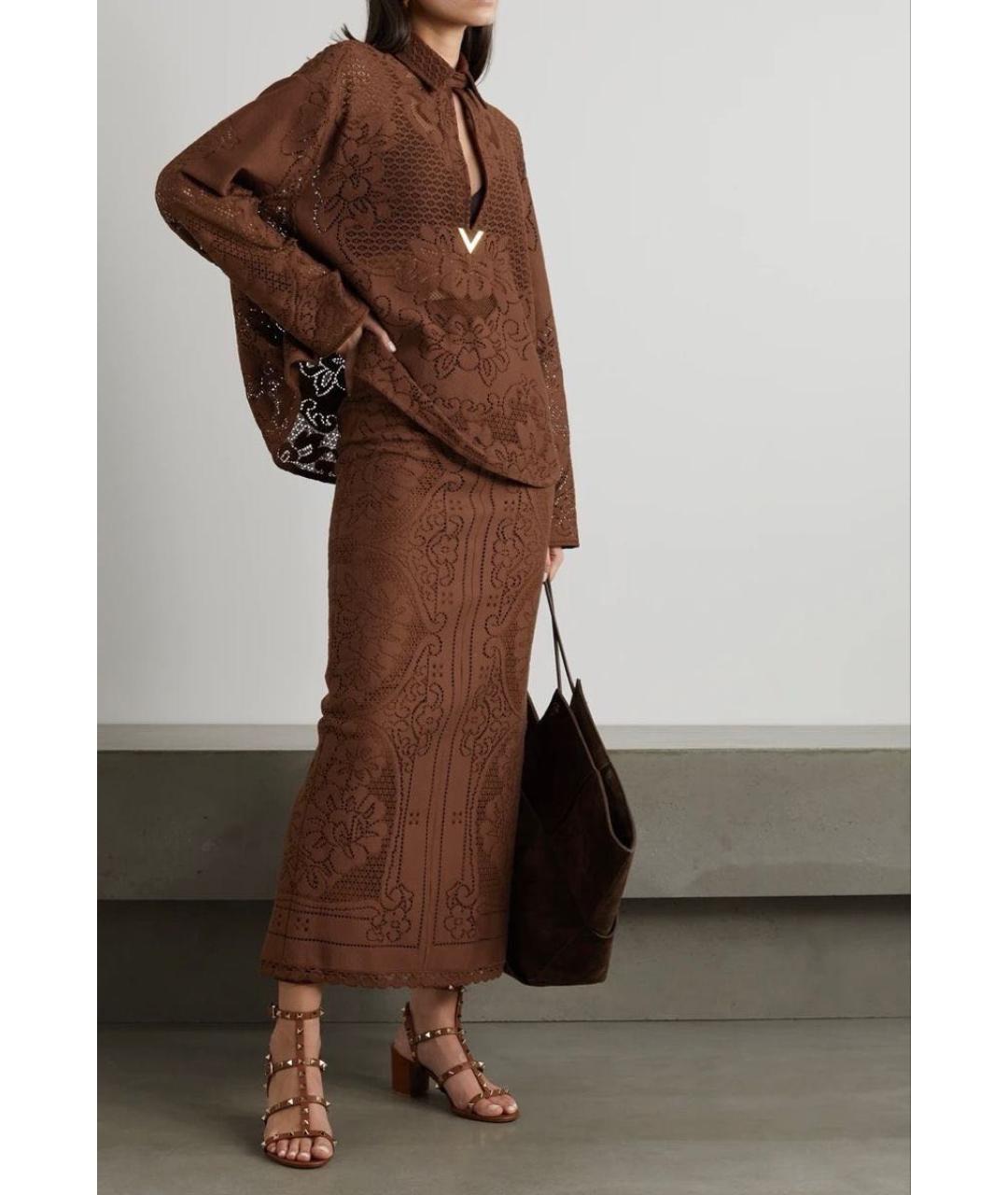 VALENTINO Коричневая хлопковая юбка макси, фото 4