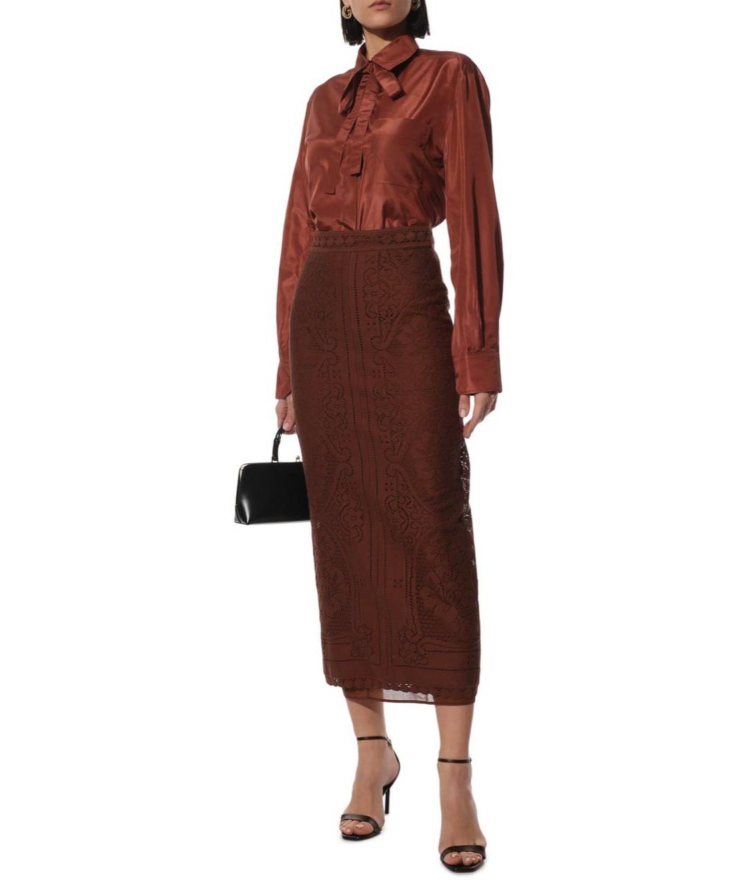 VALENTINO Коричневая хлопковая юбка макси, фото 6