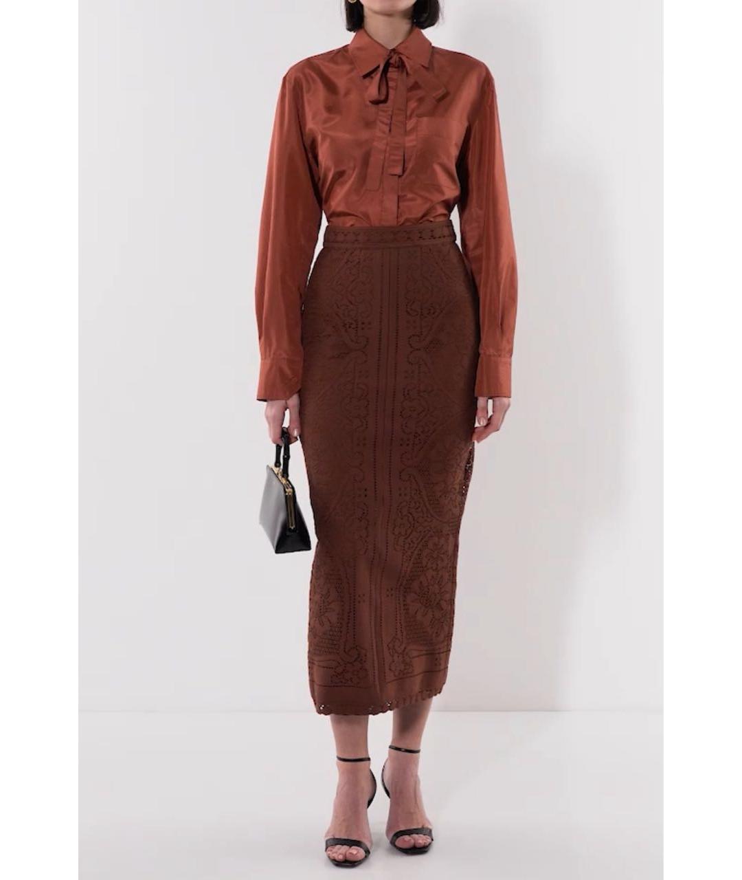 VALENTINO Коричневая хлопковая юбка макси, фото 5