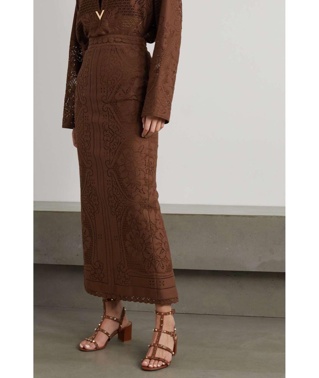 VALENTINO Коричневая хлопковая юбка макси, фото 3