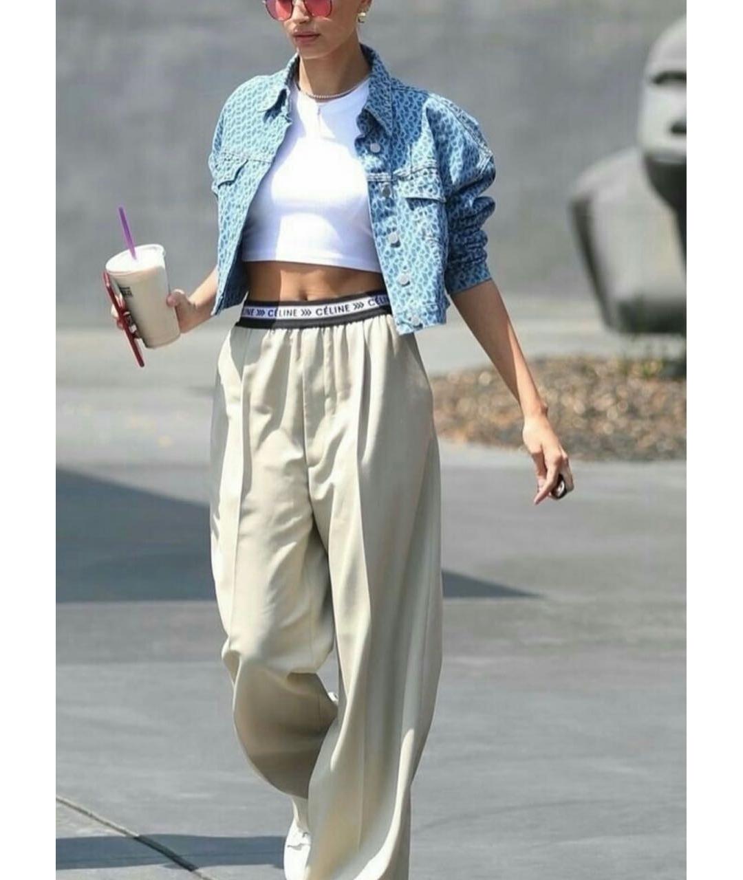 CELINE Бежевые хлопковые брюки широкие, фото 7