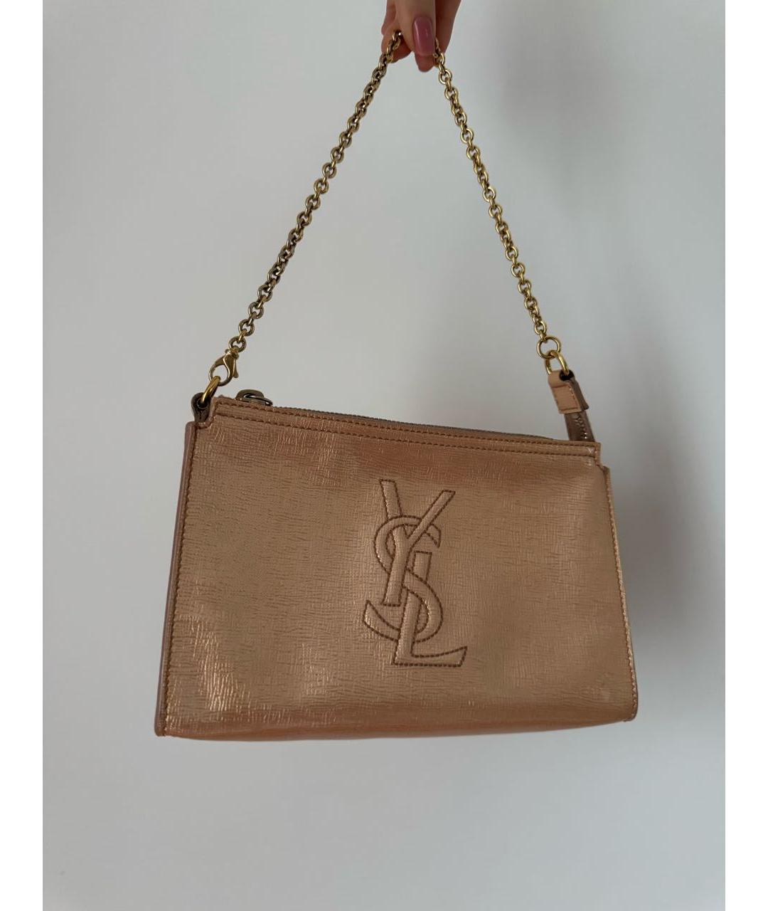SAINT LAURENT Золотая сумка с короткими ручками из лакированной кожи, фото 8