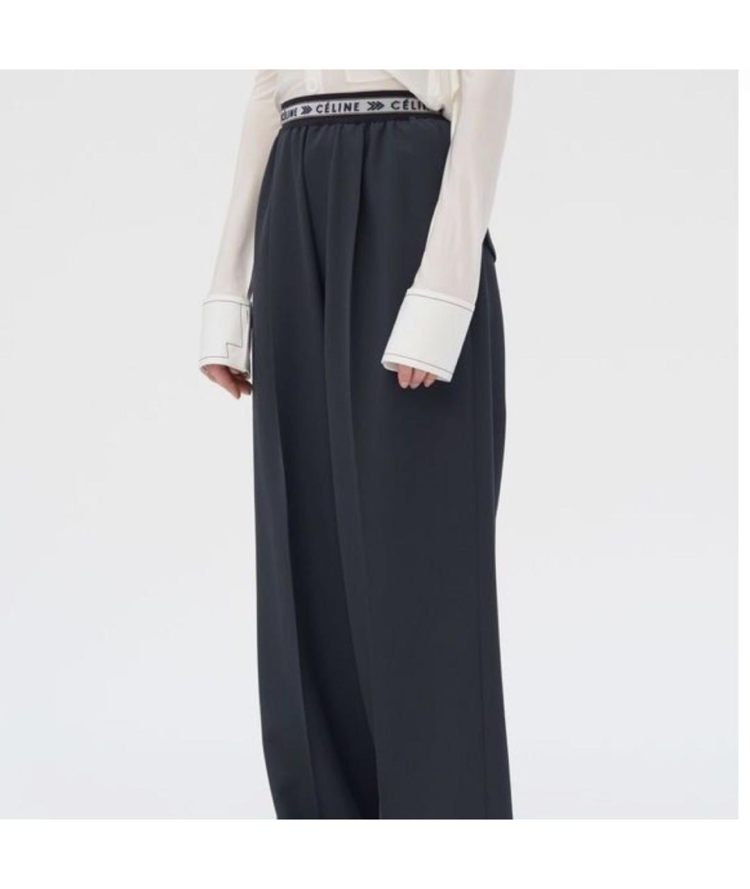 CELINE Антрацитовые шерстяные брюки широкие, фото 6