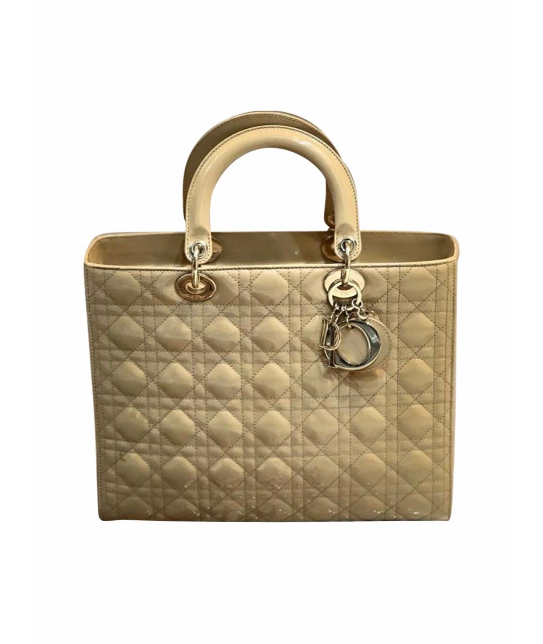 CHRISTIAN DIOR Бежевая сумка с короткими ручками из лакированной кожи, фото 1