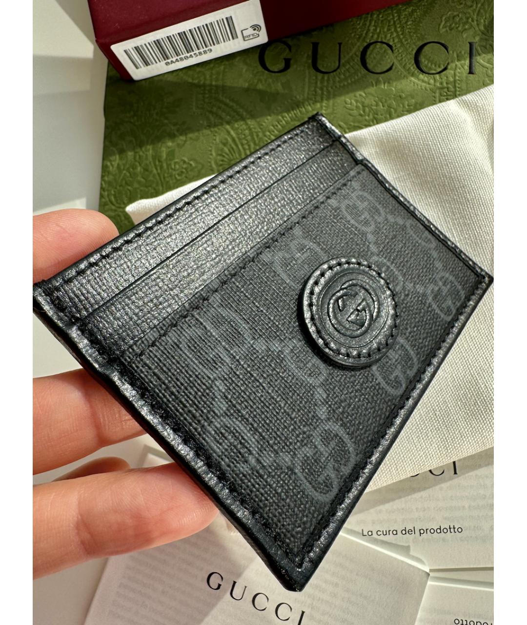 GUCCI Антрацитовый кожаный кардхолдер, фото 2